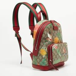Gucci Red/Beige/GG Supreme Canvas and Leather Small Tian Print Backpack