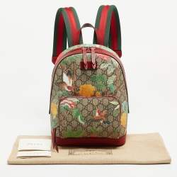 Gucci Red/Beige/GG Supreme Canvas and Leather Small Tian Print Backpack
