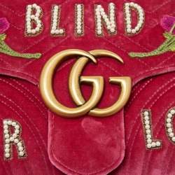 مملوكة مسبقًا Gucci Pink Matelassé Velvet Medium Embroidered Blind For Love GG Marmont Shoulder Bag