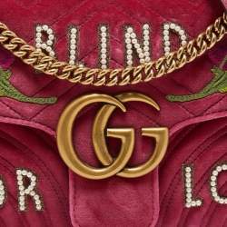 مملوكة مسبقًا Gucci Pink Matelassé Velvet Medium Embroidered Blind For Love GG Marmont Shoulder Bag