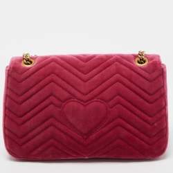 مملوكة مسبقًا Gucci Pink Matelassé Velvet Medium Embroidered Blind For Love GG Marmont Shoulder Bag