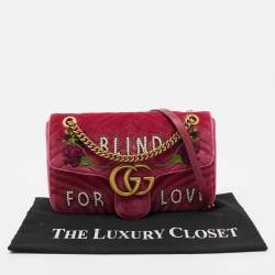 مملوكة مسبقًا Gucci Pink Matelassé Velvet Medium Embroidered Blind For Love GG Marmont Shoulder Bag