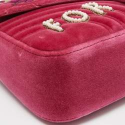 مملوكة مسبقًا Gucci Pink Matelassé Velvet Medium Embroidered Blind For Love GG Marmont Shoulder Bag