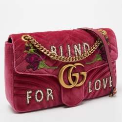 مملوكة مسبقًا Gucci Pink Matelassé Velvet Medium Embroidered Blind For Love GG Marmont Shoulder Bag