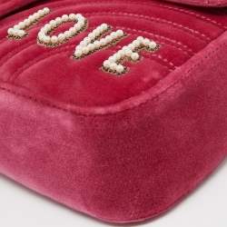 مملوكة مسبقًا Gucci Pink Matelassé Velvet Medium Embroidered Blind For Love GG Marmont Shoulder Bag