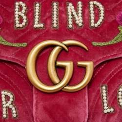 مملوكة مسبقًا Gucci Pink Matelassé Velvet Medium Embroidered Blind For Love GG Marmont Shoulder Bag