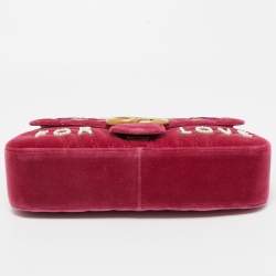 مملوكة مسبقًا Gucci Pink Matelassé Velvet Medium Embroidered Blind For Love GG Marmont Shoulder Bag