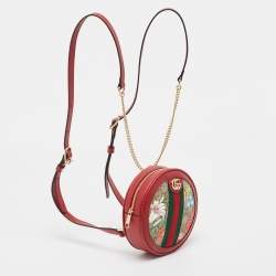 Gucci Red GG Supreme Canvas and Leather Floral Ophidia Backpack