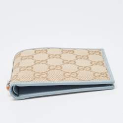 Gucci Beige/Blue GG Canvas and Leather Bifold Wallet