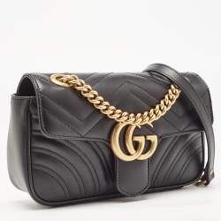 Gucci Black Matelassé Leather Mini GG Marmont Shoulder Bag