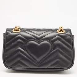 Gucci Black Matelassé Leather Mini GG Marmont Shoulder Bag