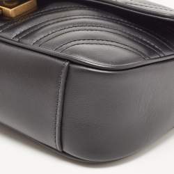 Gucci Black Matelassé Leather Mini GG Marmont Shoulder Bag