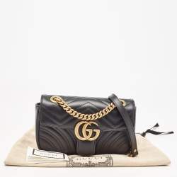 Gucci Black Matelassé Leather Mini GG Marmont Shoulder Bag
