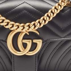 Gucci Black Matelassé Leather Mini GG Marmont Shoulder Bag