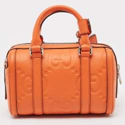 Pre Owned Gucci Orange Jumbo GG Leather Mini Duffle Bag