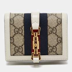 Gucci Beige/Off White GG Supreme Canvas and Leather Jackie 1961 Compact Wallet