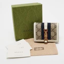 Gucci Beige/Off White GG Supreme Canvas and Leather Jackie 1961 Compact Wallet