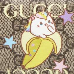 Gucci Beige GG Supreme Canvas Rainbow and Stars Bananya Card Case