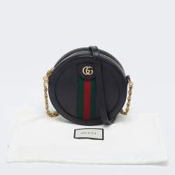 Pre Owned Gucci Black Leather Mini Ophidia Round Shoulder Bag