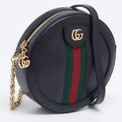Pre Owned Gucci Black Leather Mini Ophidia Round Shoulder Bag
