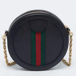 Pre Owned Gucci Black Leather Mini Ophidia Round Shoulder Bag
