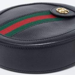 Pre Owned Gucci Black Leather Mini Ophidia Round Shoulder Bag