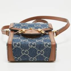 Pre Owned Gucci Brown/Blue GG Denim Mini Horsebit 1955 Crossbody Bag