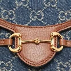 Pre Owned Gucci Brown/Blue GG Denim Mini Horsebit 1955 Crossbody Bag