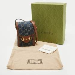 Pre Owned Gucci Brown/Blue GG Denim Mini Horsebit 1955 Crossbody Bag