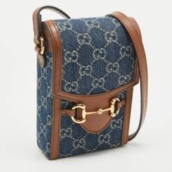 Pre Owned Gucci Brown/Blue GG Denim Mini Horsebit 1955 Crossbody Bag