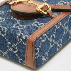 Pre Owned Gucci Brown/Blue GG Denim Mini Horsebit 1955 Crossbody Bag