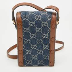 Pre Owned Gucci Brown/Blue GG Denim Mini Horsebit 1955 Crossbody Bag