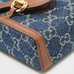 Pre Owned Gucci Brown/Blue GG Denim Mini Horsebit 1955 Crossbody Bag