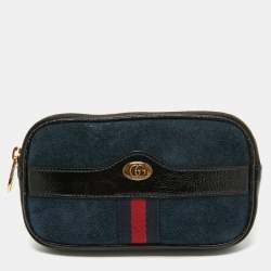 Gucci Black/Navy Blue Suede and Patent Leather Ophidia Belt Bag