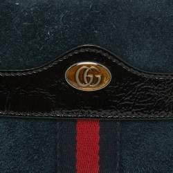 Gucci Black/Navy Blue Suede and Patent Leather Ophidia Belt Bag