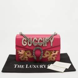 Gucci Magenta Leather Small Guccify Pearl Embellished Dionysus Shoulder Bag