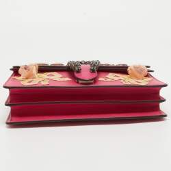 Gucci Magenta Leather Small Guccify Pearl Embellished Dionysus Shoulder Bag