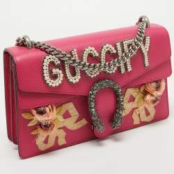 Gucci Magenta Leather Small Guccify Pearl Embellished Dionysus Shoulder Bag