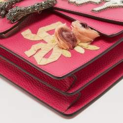 Gucci Magenta Leather Small Guccify Pearl Embellished Dionysus Shoulder Bag