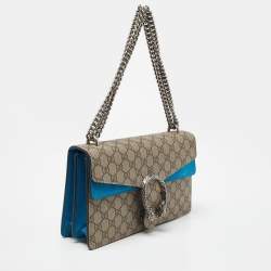 Gucci Beige/Blue GG Supreme Canvas and Suede Small Dionysus Shoulder Bag