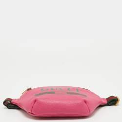 Pre Owned Gucci Pink Leather Logo Web Belt Bag
