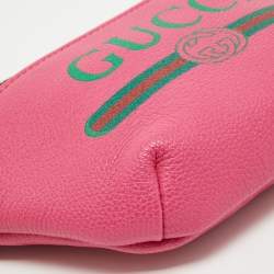 Pre Owned Gucci Pink Leather Logo Web Belt Bag