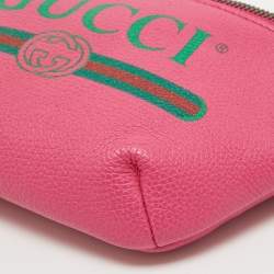 Pre Owned Gucci Pink Leather Logo Web Belt Bag