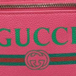 Pre Owned Gucci Pink Leather Logo Web Belt Bag