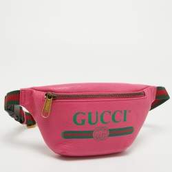 Pre Owned Gucci Pink Leather Logo Web Belt Bag
