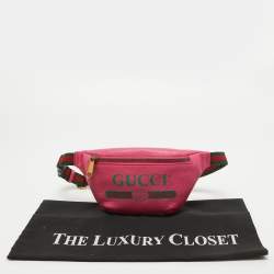 Pre Owned Gucci Pink Leather Logo Web Belt Bag