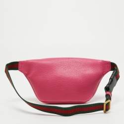 Pre Owned Gucci Pink Leather Logo Web Belt Bag