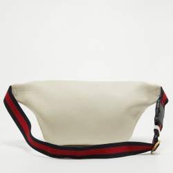 Gucci Cream Pebbled Leather Logo Web Belt Bag