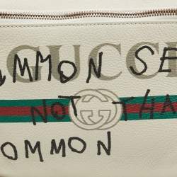 Gucci Cream Pebbled Leather Logo Web Belt Bag