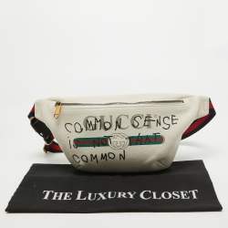 Gucci Cream Pebbled Leather Logo Web Belt Bag